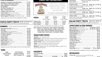 Mama Rosa's Pizzeria menu