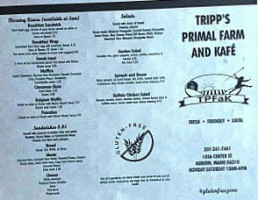 Tripp's Primal Farm Kafe menu