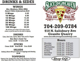 Slice Of Heaven Pizza And Wings menu