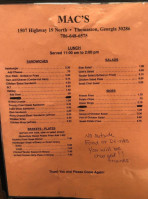 Mac's Grill menu