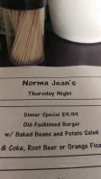 Norma Jean's Diner menu