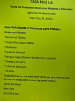 Casa Ruiz, Llc menu