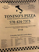 Tonino's Pizza menu