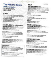 The Miller's Table menu
