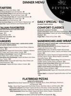 Peyton's Cafe menu