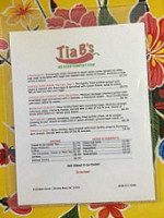 Tia B's menu