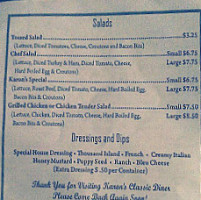 Karon's Classic Diner menu