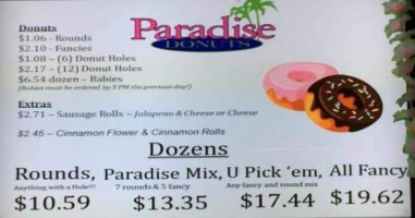 Paradise Donuts menu
