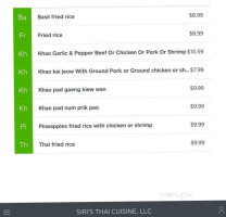 Siri's Thai Cuisine menu
