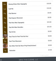 Siri's Thai Cuisine menu