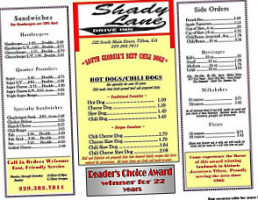 Shady Lane Drive Inn menu