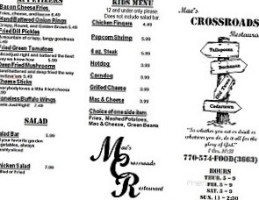 Mae's Crossroads menu