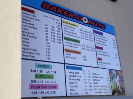 Baker Donuts menu