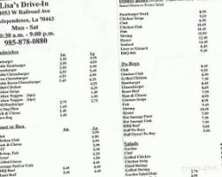 Lisa's Drive In menu