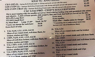 Pho Real Vietnamese menu