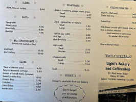 Light's Bake Shop menu