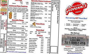 Giovanni's Pizza Roast Beef menu