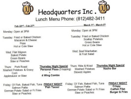 Headquarters Restaurant & Bar menu
