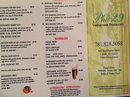 Pho 29 menu