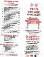 Yee's Village menu