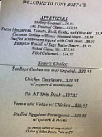 Tony Boffas Pizzeria menu