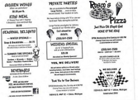 Rosco's Pizza menu