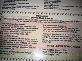 Brown Bear menu