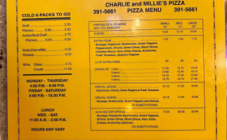 Charlie Millies Pizza House menu