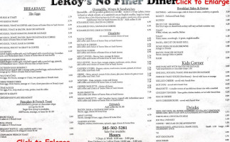 Leroy's No Finer Diner menu