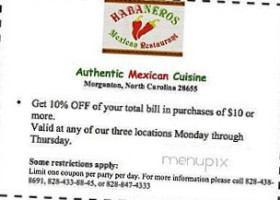 Habaneros Mexican menu