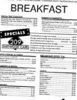 209 Haywood Cafe menu