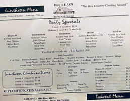 Ron's Barn Barbecue Seafood menu