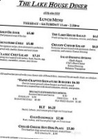 The Lake House Diner menu