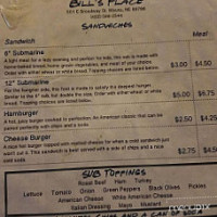 Bill's Place menu