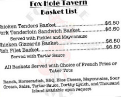 Fox Hole Tavern menu