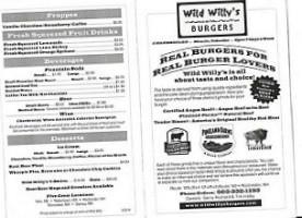 Wild Willy's Burgers menu