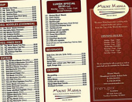 Mount Masala menu