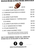 Riccardo's Pizza menu