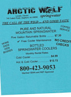 Arctic Wolf Spring Water menu