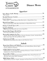 Three Chefs Steakhouse menu