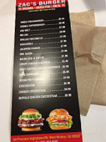 Zac's Burger menu