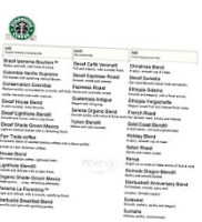 Starbucks menu