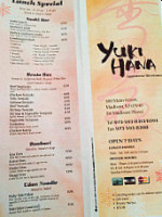 Yuki Hana Japanese menu