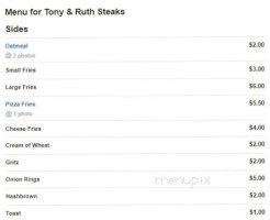 Tony Ruth Steaks menu