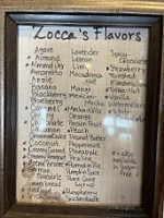 Zocca Coffee menu