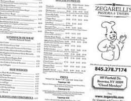 Zegarelli's Pizza menu