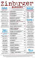 Zinburger Wine And Burger menu