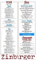 Zinburger Wine And Burger menu