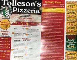Tolleson's Pizzeria menu