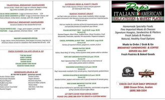 Pop's Italian American Delicatesses Marketplace menu